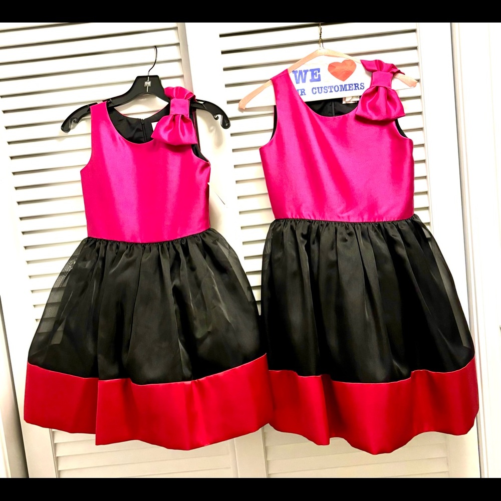 NWT  Stunning dress 12 pink red black bow twirly